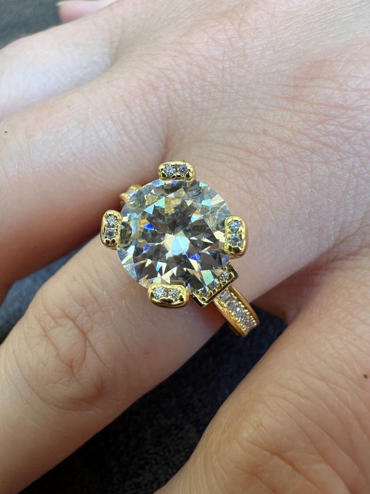 HarlemBling Real Moissanite Engagement Promise Ring 14k Gold Plated 925 Silver 1.2-4.2ct