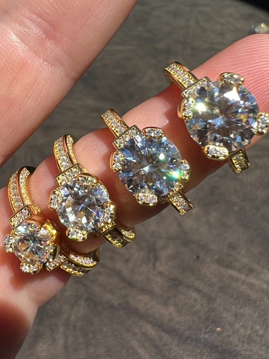 HarlemBling Real Moissanite Engagement Promise Ring 14k Gold Plated 925 Silver 1.2-4.2ct