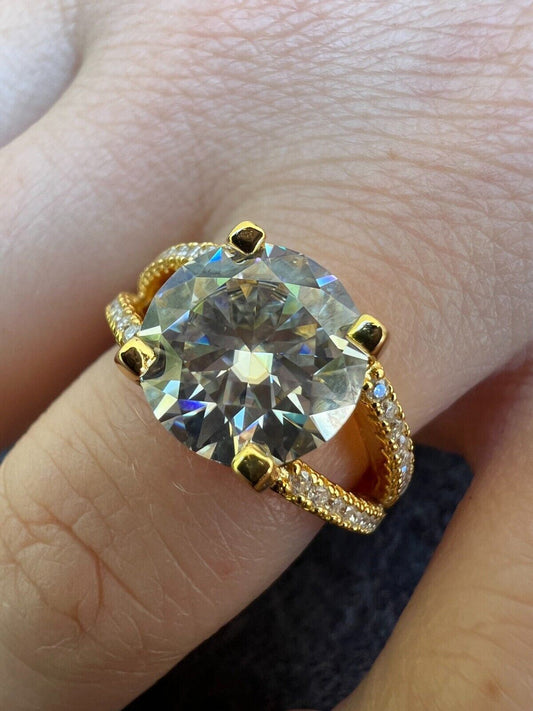 HarlemBling Real Moissanite Engagement Promise Ring 14k Gold Plated 925 Silver Diamond Test