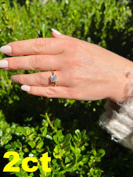 HarlemBling Real Moissanite Engagement Promise Ring Cushion Cut 14k Gold Plated 925 Silver