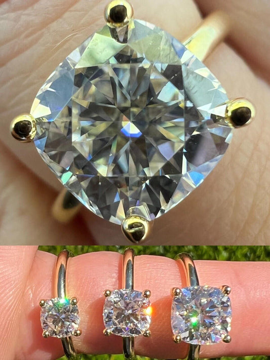 HarlemBling Real Moissanite Engagement Promise Ring Cushion Cut 14k Gold Plated 925 Silver
