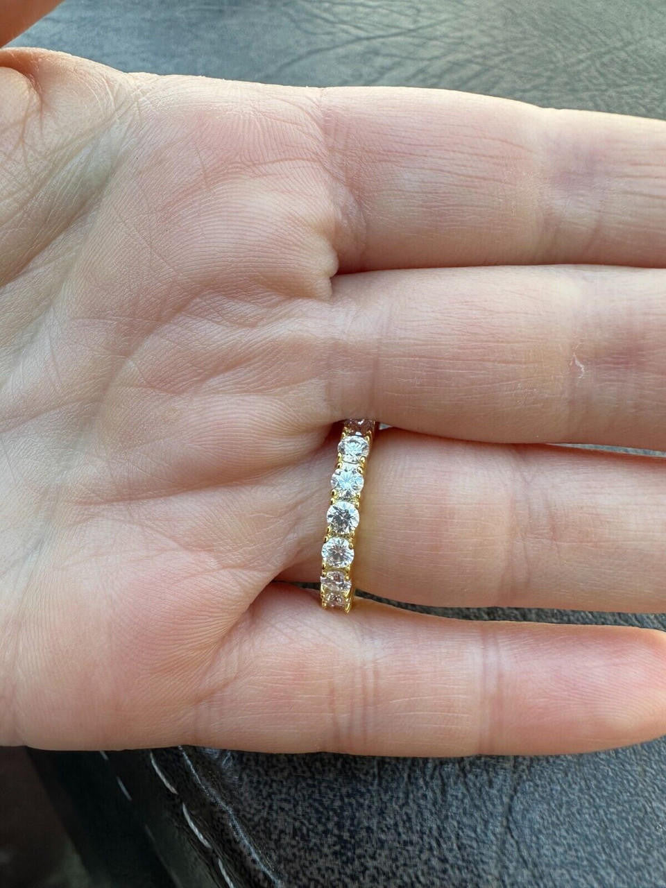 HarlemBling Real Moissanite Eternity Band Wedding Ring Diamond Test 14k Gold Over 925 Silver