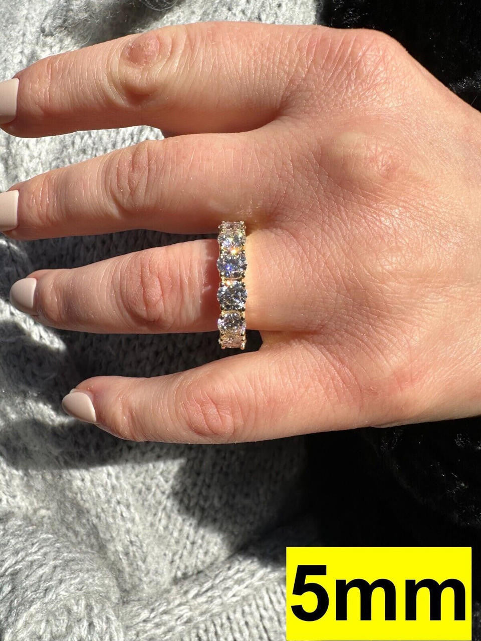 HarlemBling Real Moissanite Eternity Band Wedding Ring Diamond Test 14k Gold Over 925 Silver