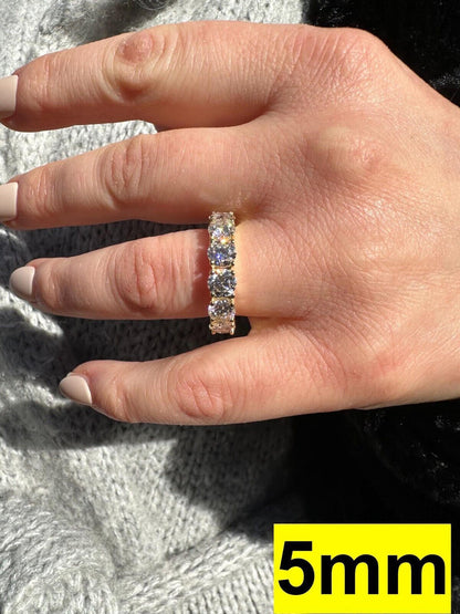 HarlemBling Real Moissanite Eternity Band Wedding Ring Diamond Test 14k Gold Over 925 Silver
