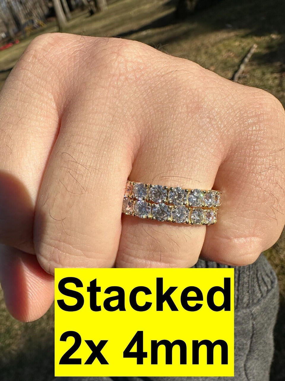 HarlemBling Real Moissanite Eternity Band Wedding Ring Diamond Test 14k Gold Over 925 Silver