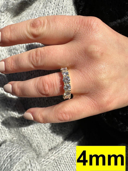 HarlemBling Real Moissanite Eternity Band Wedding Ring Diamond Test 14k Gold Over 925 Silver