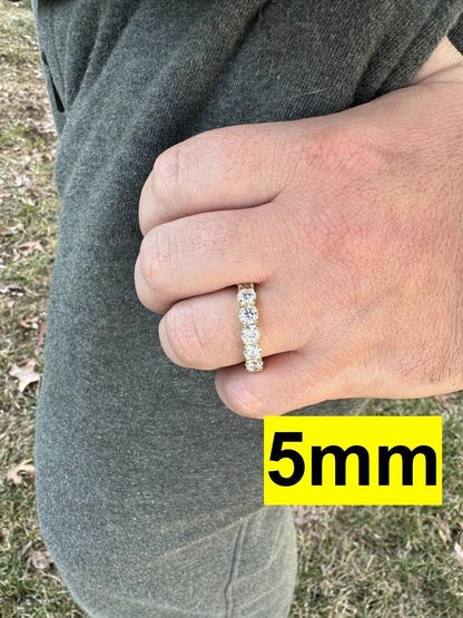 HarlemBling Real Moissanite Eternity Band Wedding Ring Diamond Test 14k Gold Over 925 Silver