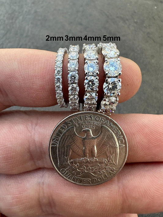 HarlemBling Real Moissanite Eternity Band Wedding Ring Pass Diamond Tester 925 Silver 2-5mm