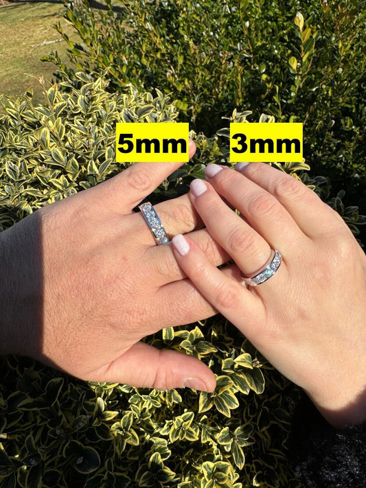 HarlemBling Real Moissanite Half Eternity Band Channel Set Wedding Ring 925 Silver 1.5mm-5mm