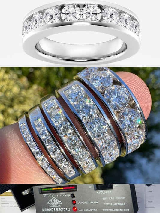 HarlemBling Real Moissanite Half Eternity Band Channel Set Wedding Ring 925 Silver 1.5mm-5mm