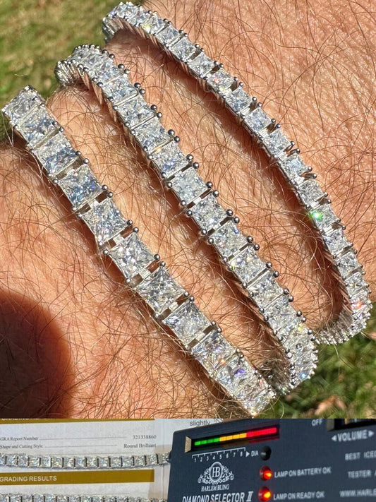HarlemBling REAL MOISSANITE Iced Square Princess Cut Tennis Bracelet 925 Silver 3-5mm 6-8.5"