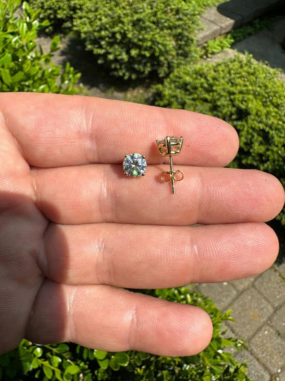 HarlemBling Real Moissanite Pushback Stud Earrings 14k Gold Plated 925 Silver Hip Hop 3-10mm