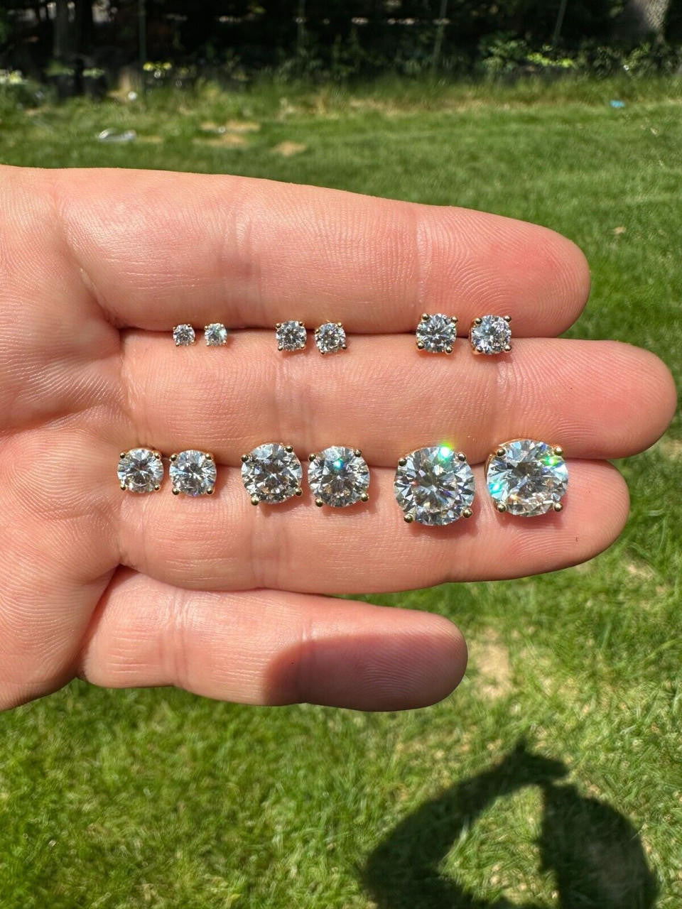 HarlemBling Real Moissanite Pushback Stud Earrings 14k Gold Plated 925 Silver Hip Hop 3-10mm