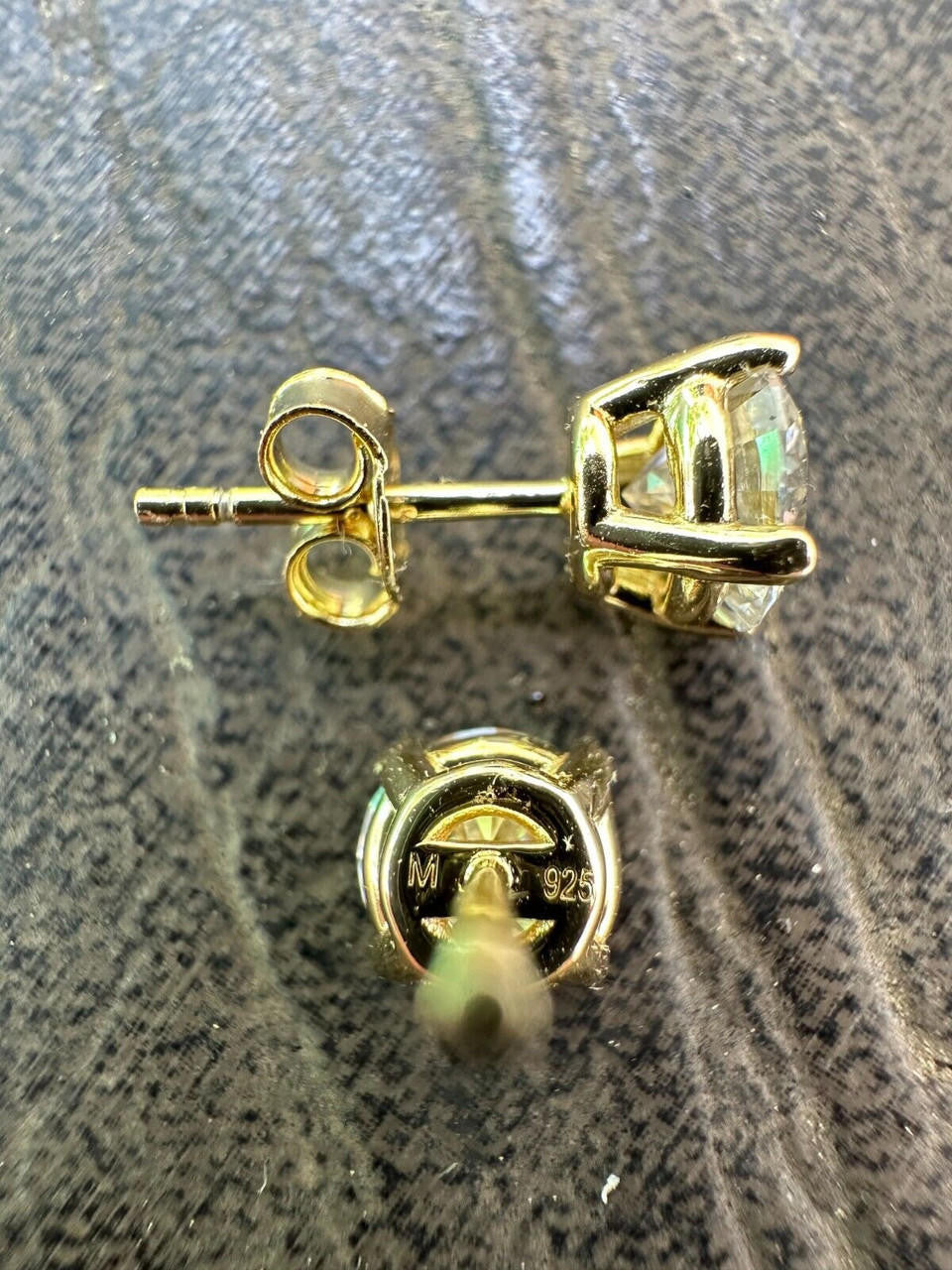 HarlemBling Real Moissanite Pushback Stud Earrings 14k Gold Plated 925 Silver Hip Hop 3-10mm