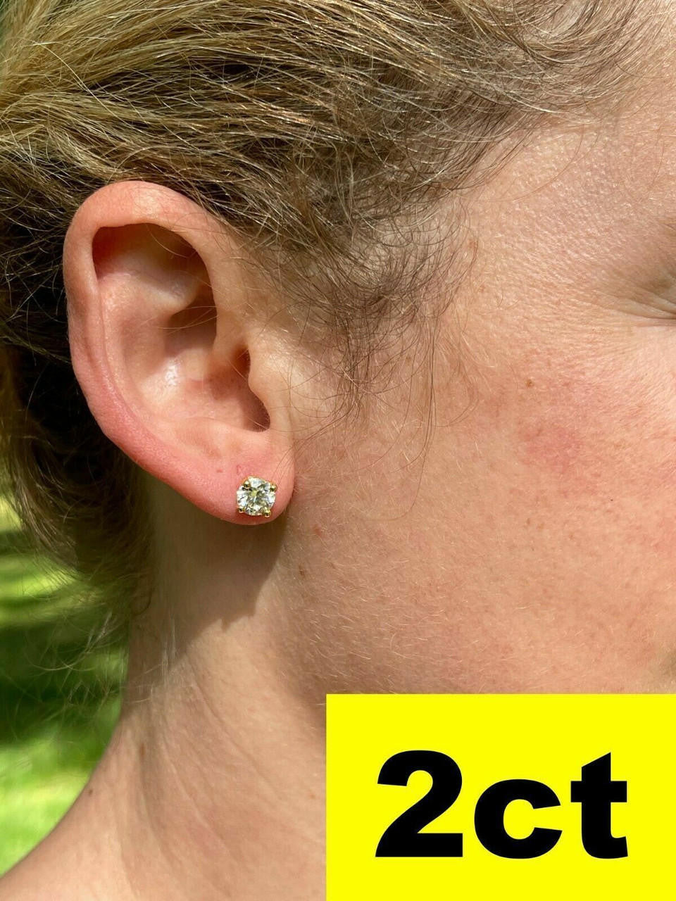 HarlemBling Real Moissanite Pushback Stud Earrings 14k Gold Plated 925 Silver Hip Hop 3-10mm