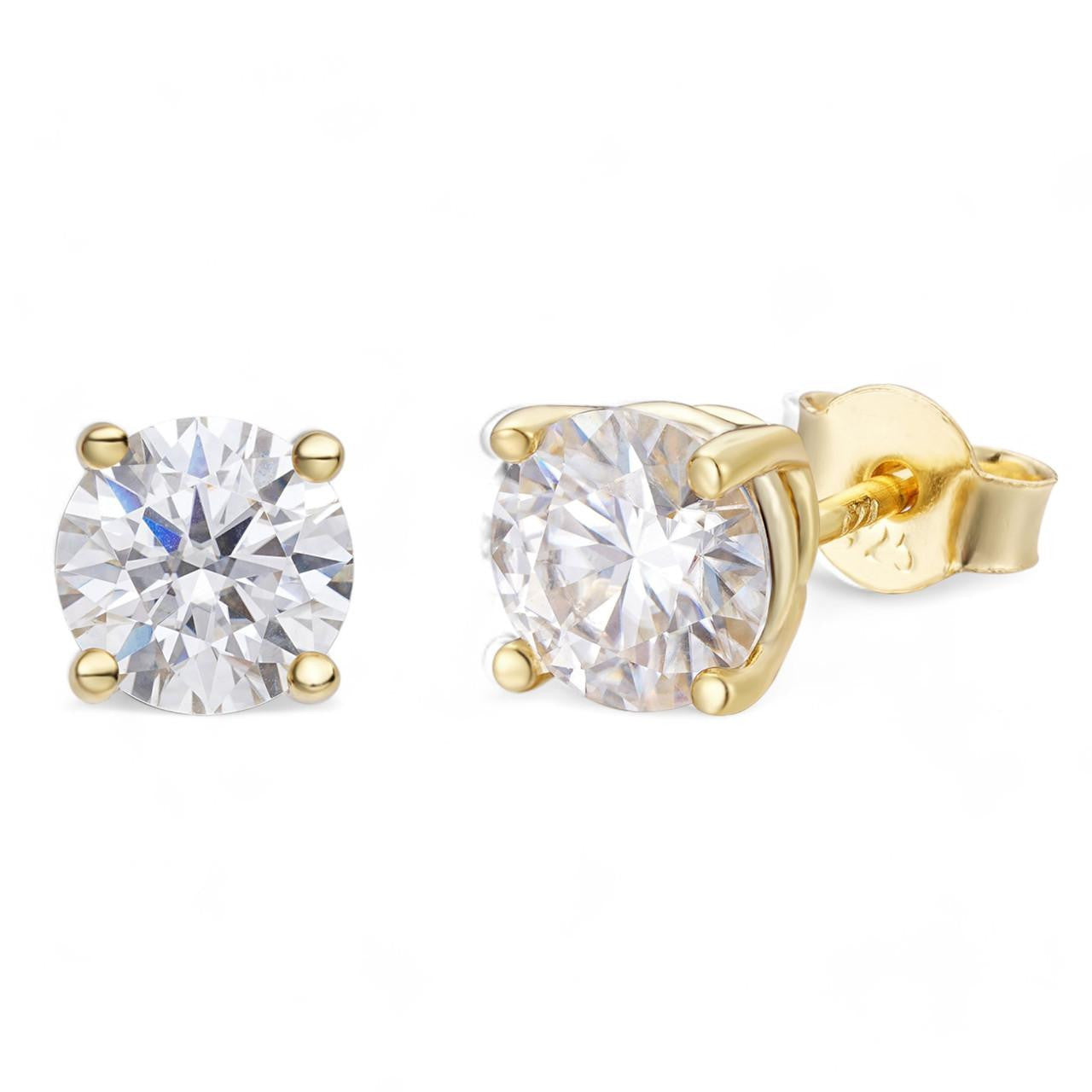 HarlemBling Real Moissanite Pushback Stud Earrings 14k Gold Plated 925 Silver Hip Hop 3-10mm