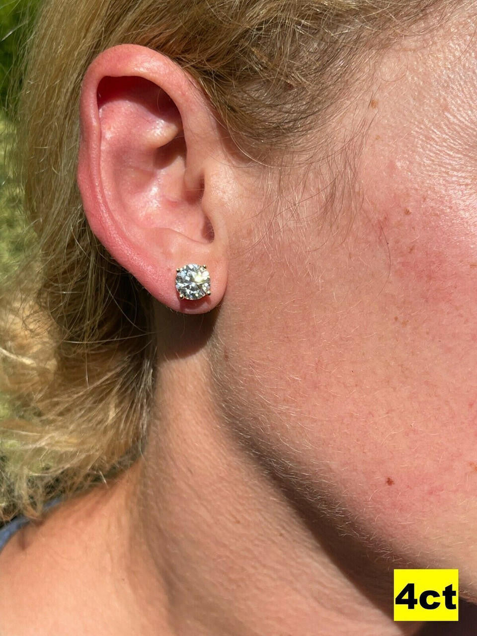 HarlemBling Real Moissanite Pushback Stud Earrings 14k Gold Plated 925 Silver Hip Hop 3-10mm