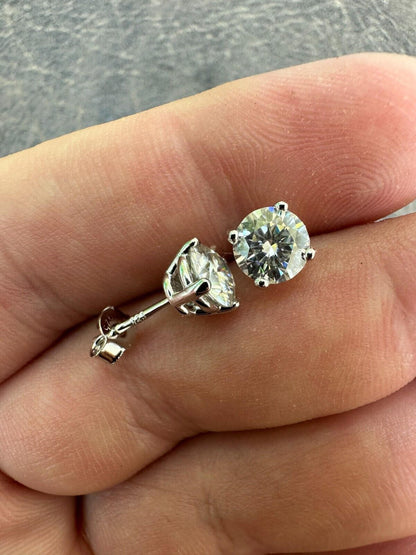 HarlemBling Real Moissanite Pushback Stud Earrings 925 Silver Hip Hop Mens Ladies 3mm-10mm