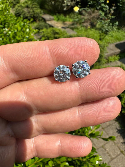 HarlemBling Real Moissanite Pushback Stud Earrings 925 Silver Hip Hop Mens Ladies 3mm-10mm