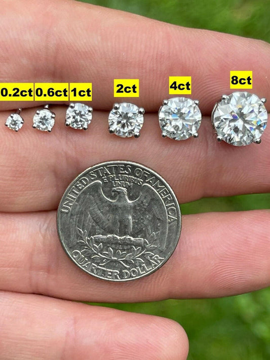 HarlemBling Real Moissanite Pushback Stud Earrings 925 Silver Hip Hop Mens Ladies 3mm-10mm