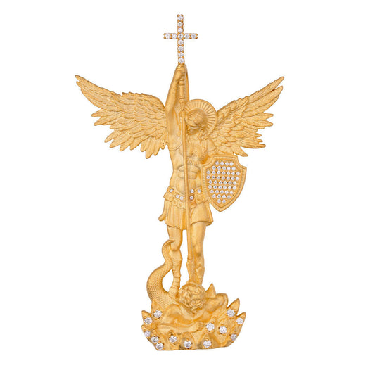 HarlemBling Real MOISSANITE Saint Michael Slaying Dragon Pendant 14k Gold Vermeil 925 Silver