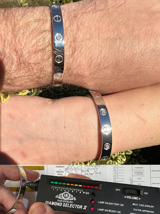 HarlemBling Real MOISSANITE Solid 925 Silver Bangle Bracelet Mens Or Ladies