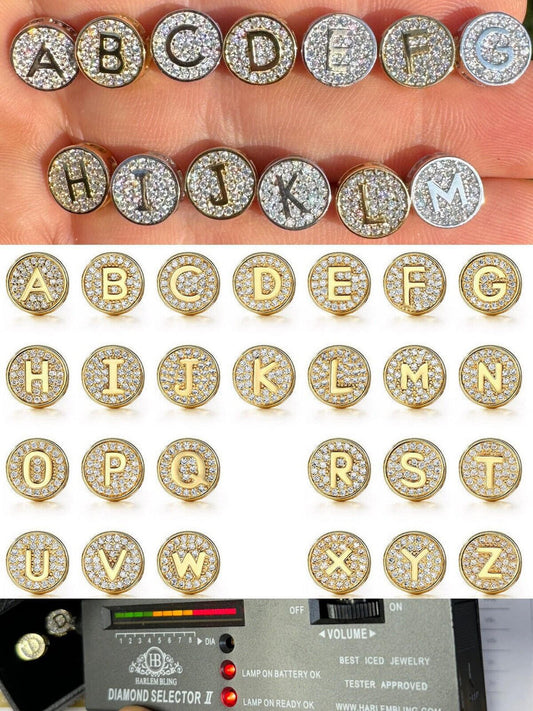 HarlemBling Real Moissanite Stud Earrings 925 Silver Iced Hip Hop Letter Initial Letter A-Z