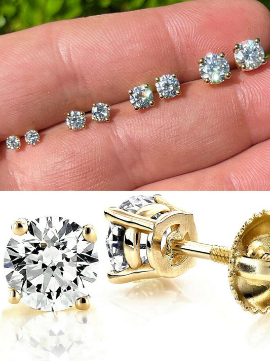 HarlemBling Real Moissanite Stud Earrings Pass Diamond Tester Size 0.2-2ct 14k Gold Vermeil