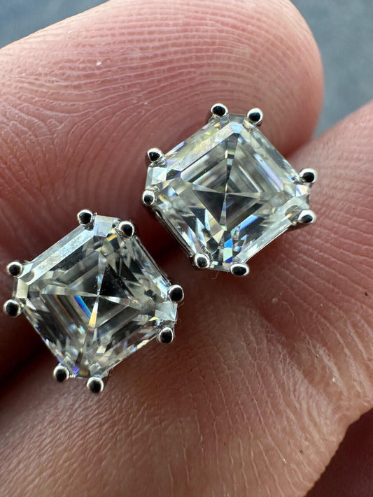HarlemBling Real Moissanite Stud Earrings Square Asscher Cut 925 Silver Screwbacks 4mm-8mm