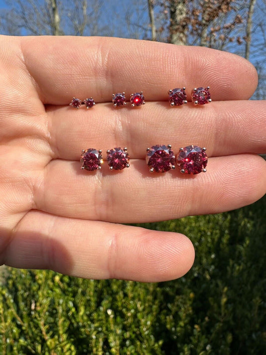 HarlemBling Real Pink Moissanite Stud Earrings 14k Rose Gold 925 Silver Mens Ladies 3-8mm