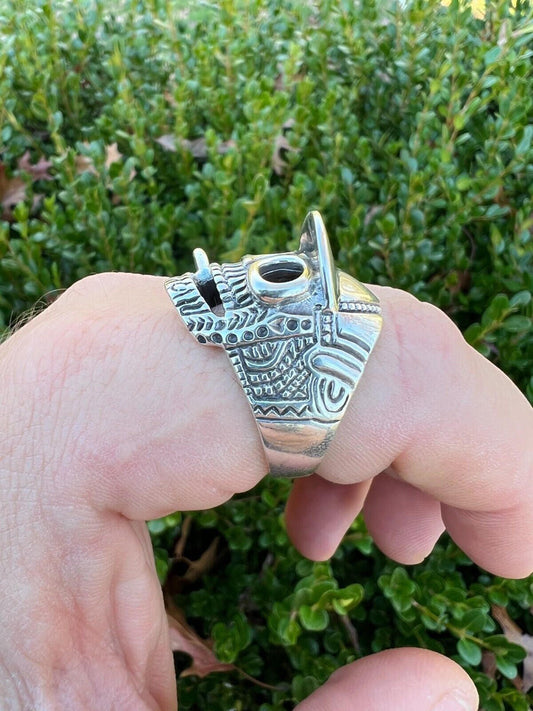 HarlemBling Real Plain Solid 925 Sterling Silver Punk Goth Skull Smoking Cigar/Joint Ring