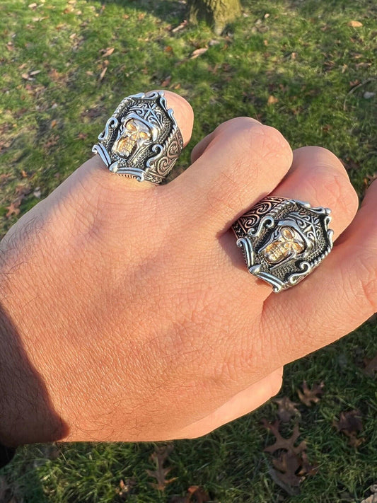 HarlemBling Real Plain Solid 925 Sterling Silver Viking Warrior Draugr Gladiator Skull Ring