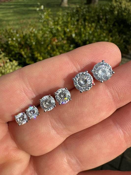 HarlemBling Real Portuguese Cut Moissanite Stud Earrings 14k Gold Vermeil 925 Silver 1-4ct