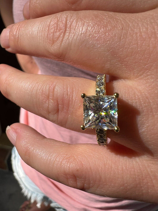HarlemBling Real Princess Cut MOISSANITE Engagement Promise Ring 14k Gold Plated 925 Silver