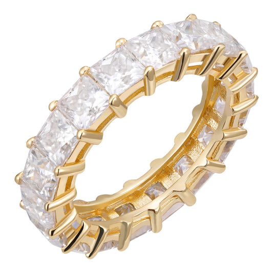 HarlemBling Real Princess Cut Moissanite Eternity Band Wedding Ring 14k Gold Over 925 Silver