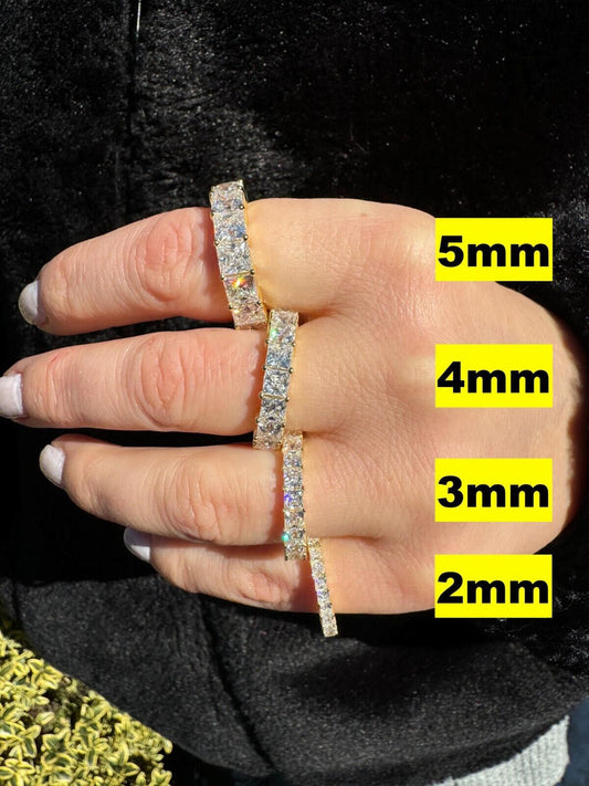 HarlemBling Real Princess Cut Moissanite Eternity Band Wedding Ring 14k Gold Over 925 Silver