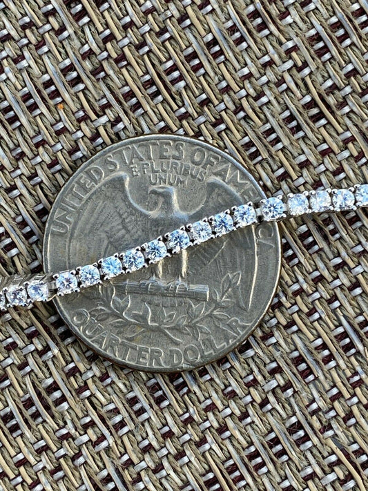 HarlemBling Real Silver 2mm Tennis Bracelet MOISSANITE Pass Diamond Tester Mens Ladies Iced