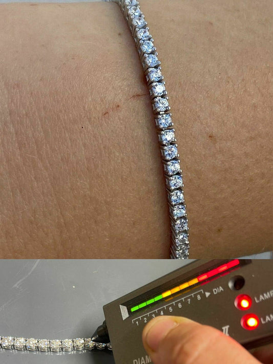 HarlemBling Real Silver 2mm Tennis Bracelet MOISSANITE Pass Diamond Tester Mens Ladies Iced