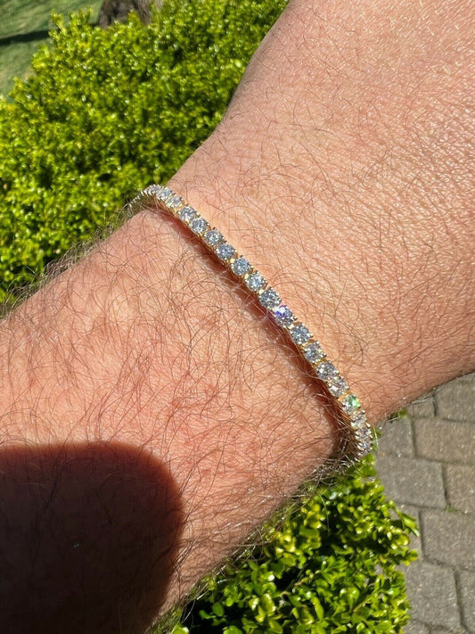 HarlemBling Real Solid 10k Gold 3mm Moissanite Tennis Chain Bracelet - Passes Diamond Tester