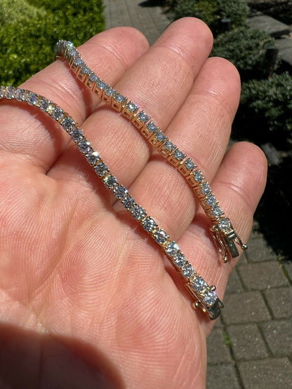 HarlemBling Real Solid 10k Gold 3mm Moissanite Tennis Chain Bracelet - Passes Diamond Tester