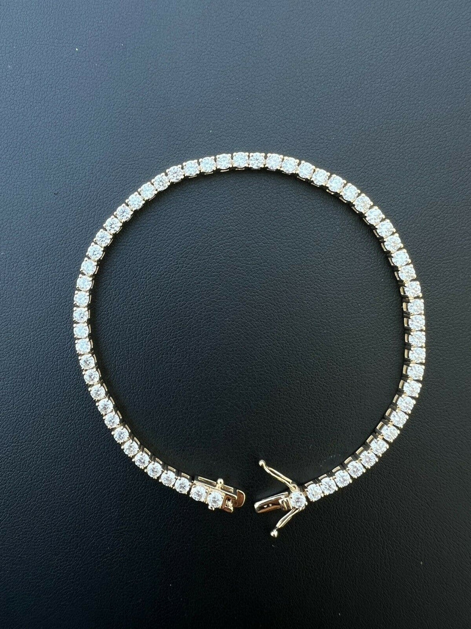 HarlemBling Real Solid 10k Gold 3mm Moissanite Tennis Chain Bracelet - Passes Diamond Tester