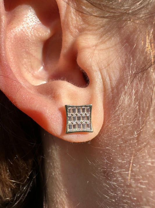 HarlemBling Real Solid 10k Yellow Gold Iced Kite Baguette Moissanite Earrings Men Ladies 8mm