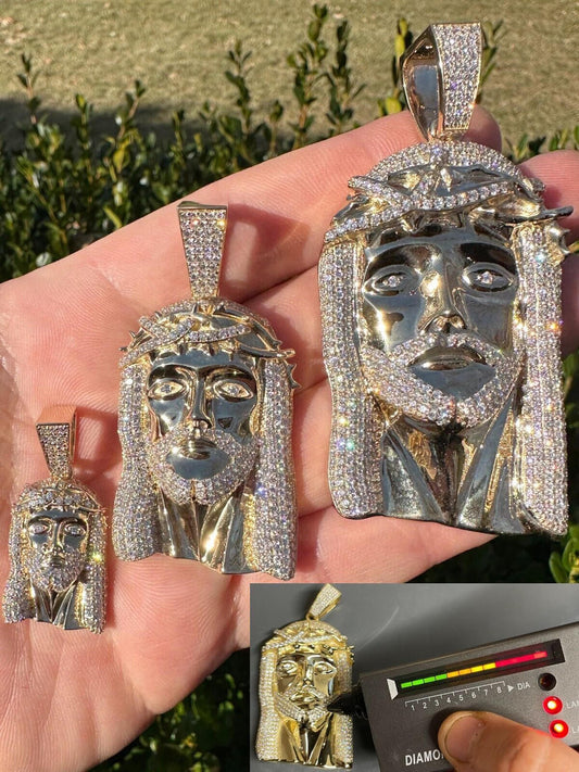 HarlemBling Real Solid 10k Yellow Gold Moissanite Jesus Piece Pendant  Iced Hip Hop Necklace