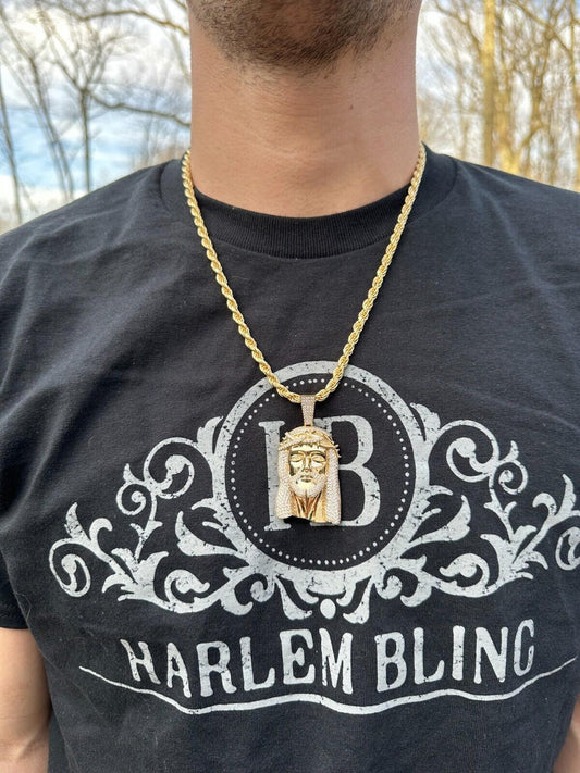 HarlemBling Real Solid 10k Yellow Gold Moissanite Jesus Piece Pendant  Iced Hip Hop Necklace