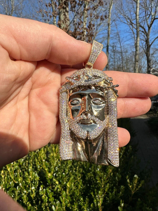 HarlemBling Real Solid 10k Yellow Gold Moissanite Jesus Piece Pendant  Iced Hip Hop Necklace