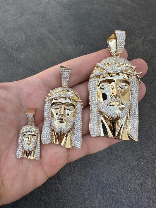 HarlemBling Real Solid 10k Yellow Gold Moissanite Jesus Piece Pendant  Iced Hip Hop Necklace
