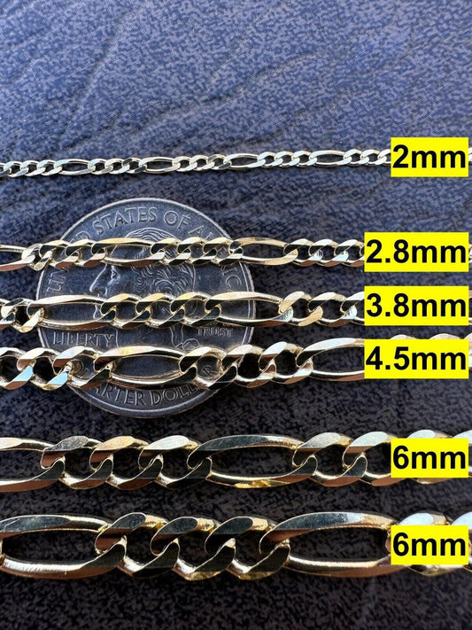 HarlemBling Real Solid 14k Yellow Gold Figaro Link Chain 16-24" 2mm-7mm Necklace ITALY