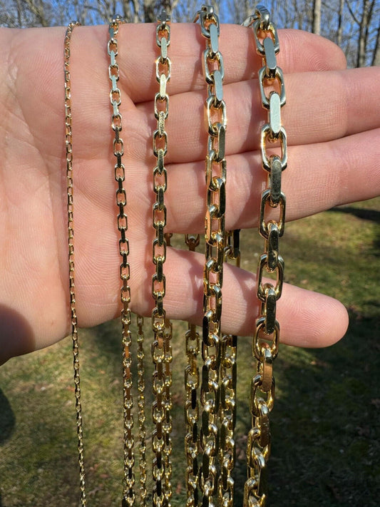 HarlemBling Real Solid 14k Yellow Gold Hermes Rolo Link Chain Necklace Bracelet 1.5mm-6mm