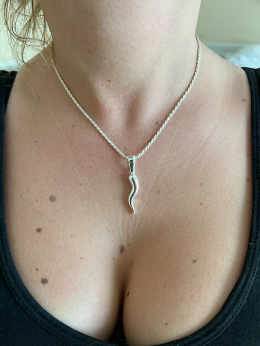 HarlemBling Real Solid 925 Silver / Gold Italian Cornicello Horn Pepper Pendant Necklace