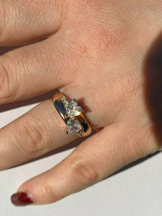 HarlemBling Real Solid 925 Silver Heart Diamond Engagement Promise Ring 14k Yellow Rose Gold